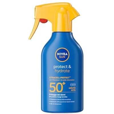 Sun Protect & Hydrate Spray Solare SPF 50+ 250 ml, Crema solare 50 spray idratante 48h ad assorbimento rapido, Protezione solare 50+ resistente all'acqua con Vitamina C e Acido Ialuronico Sun Protect & Hydrate Spray Solare SPF 50+ 250 ml, Crema solare 50 spray idratante 48h ad assorbimento rapido, Protezione solare 50+ resistente all'acqua con Vitamina C e Acido Ialuronico