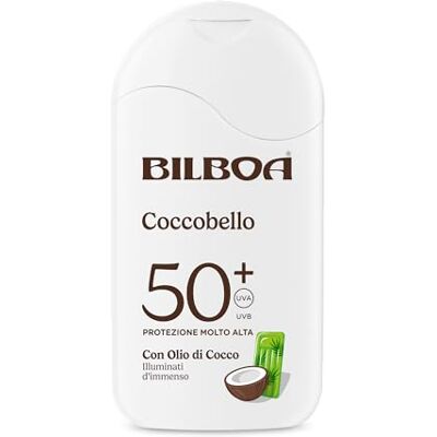 Bilboa , Coccobello, Latte Solare SPF 50+, Crema Solare Illuminante con Olio di Cocco e Vitamina E, Idrata e Illumina la Pelle, Resistente all’Acqua, 200 ml Bilboa , Coccobello, Latte Solare SPF 50+, Crema Solare Illuminante con Olio di Cocco e Vitamina E, Idrata e Illumina la Pelle, Resistente all’Acqua, 200 ml