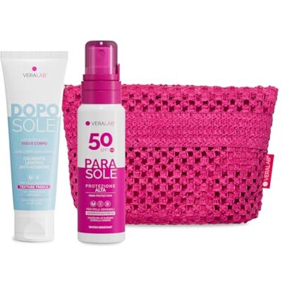 VERALAB Kit Solari Protezione Completa, Parasole SPF50 100ml + Doposole 100ml + Pochette Mare Kit Esclusiva Amazon VERALAB Kit Solari Protezione Completa, Parasole SPF50 100ml + Doposole 100ml + Pochette Mare Kit Esclusiva Amazon
