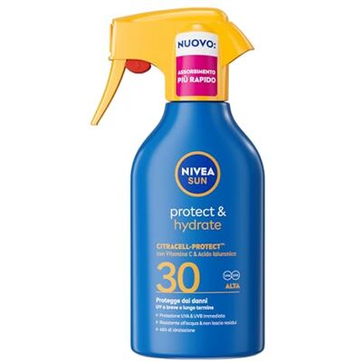 Sun Protect & Hydrate Maxi Spray Solare SPF 30 270 ml, Crema solare 30 spray idratante 48h ad assorbimento rapido, Protezione solare 30 resistente all'acqua con Vitamina C e Acido Ialuronico Sun Protect & Hydrate Maxi Spray Solare SPF 30 270 ml, Crema solare 30 spray idratante 48h ad assorbimento rapido, Protezione solare 30 resistente all'acqua con Vitamina C e Acido Ialuronico