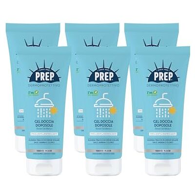PREP , Gel Doccia Doposole Dermoprotettivo, Emolliente e Rinfrescante, Con Aloe Vera, Elimina Tracce di Creme Solari, Sale, Sabbia e Cloro, Per Pelli Sensibili, Senza Parabeni e Siliconi, 6x250ml PREP , Gel Doccia Doposole Dermoprotettivo, Emolliente e Rinfrescante, Con Aloe Vera, Elimina Tracce di Creme Solari, Sale, Sabbia e Cloro, Per Pelli Sensibili, Senza Parabeni e Siliconi, 6x250ml