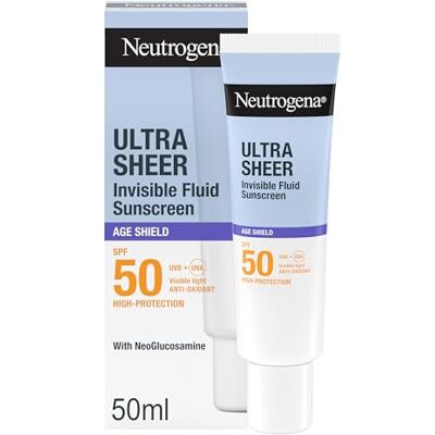 Neutrogena Ultra Sheer Fluido Crema Solare Viso Anti-Età SPF 50, 50 ml Crema viso SPF 50 antirughe e antimacchie, Per tutti i tipi di pelle, Senza profumo, Assorbimento rapido, Non comedogenica Neutrogena Ultra Sheer Fluido Crema Solare Viso Anti-Età SPF 50, 50 ml Crema viso SPF 50 antirughe e antimacchie, Per tutti i tipi di pelle, Senza profumo, Assorbimento rapido, Non comedogenica
