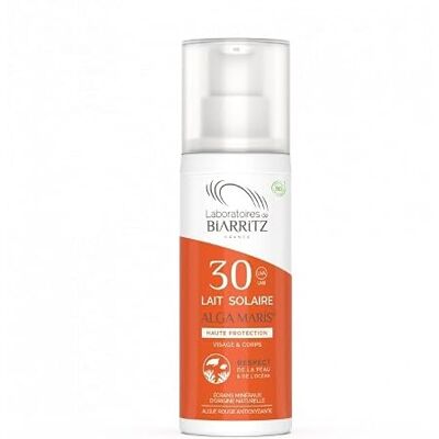 Laboratoires de Biarritz Latte solare LSF30 biologico certificato Viso e corpo Texture leggera e cremosa 100 ml Made in France Laboratoires de Biarritz Latte solare LSF30 biologico certificato Viso e corpo Texture leggera e cremosa 100 ml Made in France