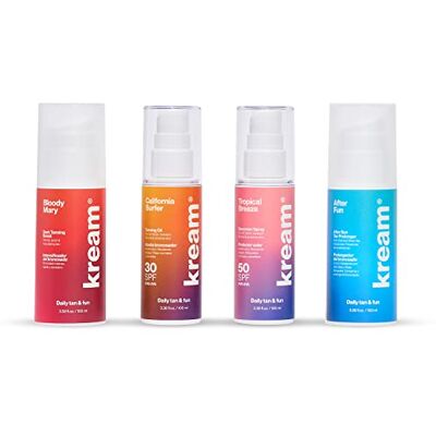 KREAM - DAILY TAN & FUN KREAM Travel Summer Pack, Intensificatore di abbronzatura 100 ml + Olio abbronzante SPF30 100 ml + Protezione solare SPF50 100 ml + Crema Idratante 100 ml KREAM - DAILY TAN & FUN KREAM Travel Summer Pack, Intensificatore di abbronzatura 100 ml + Olio abbronzante SPF30 100 ml + Protezione solare SPF50 100 ml + Crema Idratante 100 ml