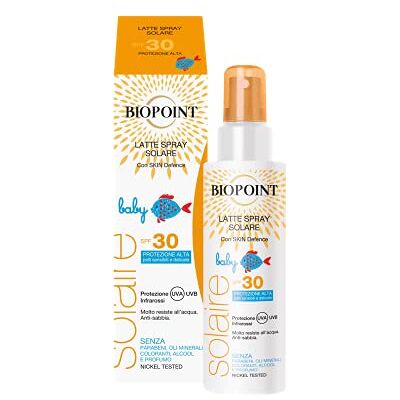BIOPOINT Latte Corpo Solare Spray Bambino SPF30 150 ml – Facile da Spalmare, Molto Resistente all’Acqua, Senza Parabeni BIOPOINT Latte Corpo Solare Spray Bambino SPF30 150 ml – Facile da Spalmare, Molto Resistente all’Acqua, Senza Parabeni
