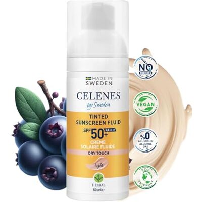 Celenes by Sweden Fluido Solare Tocco Secco a Base di Erbe SPF 50+ 50ml Protezione ad Ampio Spettro per Tutti i Tipi di Pelle, Protezione dalla Luce Blu, Senza Profumo, Alcol, Resistente all'Acqua Celenes by Sweden Fluido Solare Tocco Secco a Base di Erbe SPF 50+ 50ml Protezione ad Ampio Spettro per Tutti i Tipi di Pelle, Protezione dalla Luce Blu, Senza Profumo, Alcol, Resistente all'Acqua