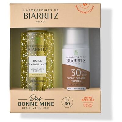 Laboratoires de Biarritz Laboratori Biarritz Duo Buona Mina SPF30 Dorato Crema solare tinta 50 ml e olio struccante 100 ml, pelle protetta, unificata e pulita, made in France Laboratoires de Biarritz Laboratori Biarritz Duo Buona Mina SPF30 Dorato Crema solare tinta 50 ml e olio struccante 100 ml, pelle protetta, unificata e pulita, made in France