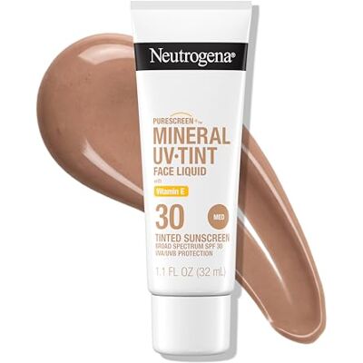 Neutrogena Purescreen+ Tinted Sunscreen for Face with SPF 30, Broad Spectrum Mineral Sunscreen with Zinc Oxide and Vitamin E, Water Resistant, Fragrance Free, Medium, 1.1 fl oz Neutrogena Purescreen+ Tinted Sunscreen for Face with SPF 30, Broad Spectrum Mineral Sunscreen with Zinc Oxide and Vitamin E, Water Resistant, Fragrance Free, Medium, 1.1 fl oz