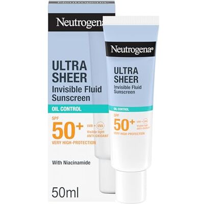 Neutrogena Ultra Sheer Oil Control Fluido Crema Solare Viso SPF 50, 50 ml Crema viso SPF 50 extra-leggera, Per pelli grasse e sensibili, Senza profumo, Assorbimento rapido, Non comedogenica Neutrogena Ultra Sheer Oil Control Fluido Crema Solare Viso SPF 50, 50 ml Crema viso SPF 50 extra-leggera, Per pelli grasse e sensibili, Senza profumo, Assorbimento rapido, Non comedogenica