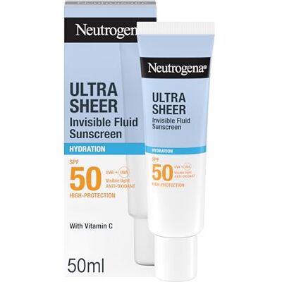 Neutrogena Ultra Sheer Fluido Crema Solare Viso Idratante SPF 50, 50 ml Crema viso SPF 50 idratante, Per pelli normali, secche e sensibili, Senza profumo, Assorbimento rapido, Non comedogenica Neutrogena Ultra Sheer Fluido Crema Solare Viso Idratante SPF 50, 50 ml Crema viso SPF 50 idratante, Per pelli normali, secche e sensibili, Senza profumo, Assorbimento rapido, Non comedogenica
