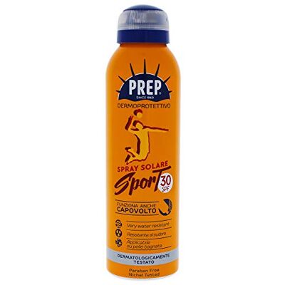 PREP , Spray Dermoprotettivo Sport SPF 30, Protezione Solare Raggi UVA e UVB, Resistente al Sudore e Applicabile sulla Pelle Bagnata, Senza Parabeni, 150 ml PREP , Spray Dermoprotettivo Sport SPF 30, Protezione Solare Raggi UVA e UVB, Resistente al Sudore e Applicabile sulla Pelle Bagnata, Senza Parabeni, 150 ml