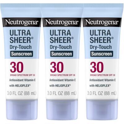 Neutrogena Ultra Sheer Dry-Touch Sunscreen Lozione Broad Spectrum SPF 30 UVA/UVB, senza ossibenzone, impermeabile, non comedogenica, non greasy, da viaggio, 3 pezzi Neutrogena Ultra Sheer Dry-Touch Sunscreen Lozione Broad Spectrum SPF 30 UVA/UVB, senza ossibenzone, impermeabile, non comedogenica, non greasy, da viaggio, 3 pezzi