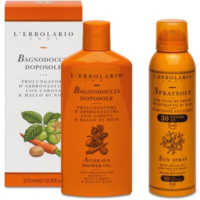 L'Erbolario Bagnodoccia Doposole da 375 ml + SPRAYSOLE emulsione spray no gas SPF 30-150 ml Con olio di Argan ed estratto di Goji 125 ml L'Erbolario Bagnodoccia Doposole da 375 ml + SPRAYSOLE emulsione spray no gas SPF 30-150 ml Con olio di Argan ed estratto di Goji 125 ml
