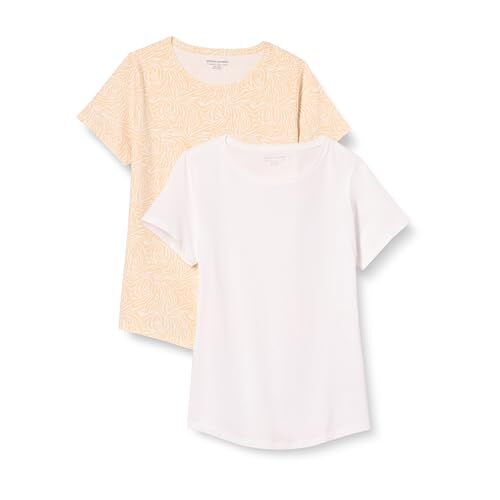 Amazon Essentials T-Shirt Girocollo A Maniche Corte 100% Cotone con vestibilità Classica (Taglie Forti Disponibili) Donna, Pacco da 2, Bianco/Tan Stampa Animalier, XXL