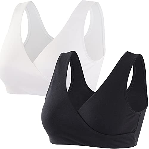 ZUMIY Reggiseno Allattamento, Reggiseno Senza Ferretto e Senza Cuciture, Cotton Reggiseno per Gravidanza e Allattamento, Comodo Reggiseno Senza Fili per Il Sonno Notturno (M, Black+White/2pack)