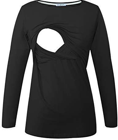 Smallshow Maglietta Allattamento Maniche Lunghe Donna Gravidanza T-Shirt Black XXL