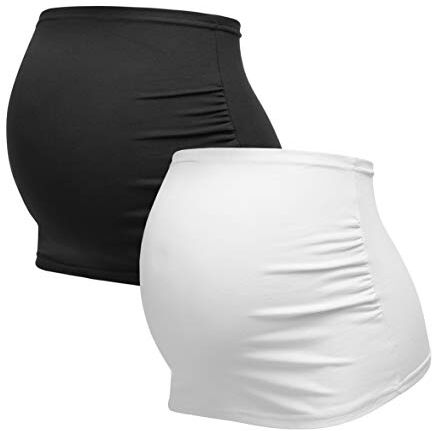 Herzmutter Fascia Gravidanza Copertura Pancia Fascia di Sostegno Per la Maternità Premaman Elastica-Comoda-Pratica Uni-Striscia 2 Pezzi  (Nero/Bianco, L)