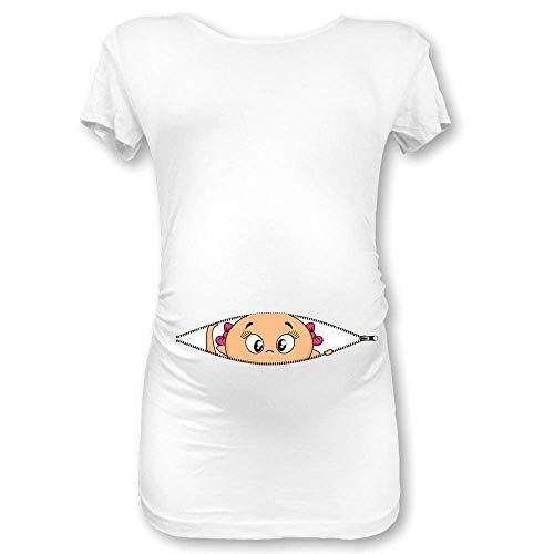 Babloo T Shirt Maglia Premaman Bimba Che Esce dalla Zip Bianca M Manica Corta