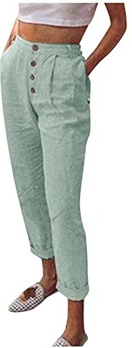 NOAGENJT Pantaloni Donna Pantaloni da Donna in Lino Solido Pantaloni Casual Larghi in Vita Elasticizzata Pantaloni a Gamba Larga con Tasca alla Canadese