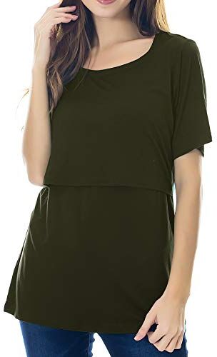 Smallshow Top per Allattamento a Maniche Corta da Donna Camicia Allattamento al Seno Army Green X-Large