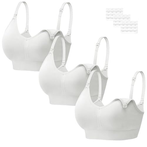 HBselect 3 PCS Reggiseno Allattamento con Estensione Reggiseno Bra Donna Morbido e Traspirante Reggiseno Senza Ferretto e Senza Cuciture Bianco * 3 M