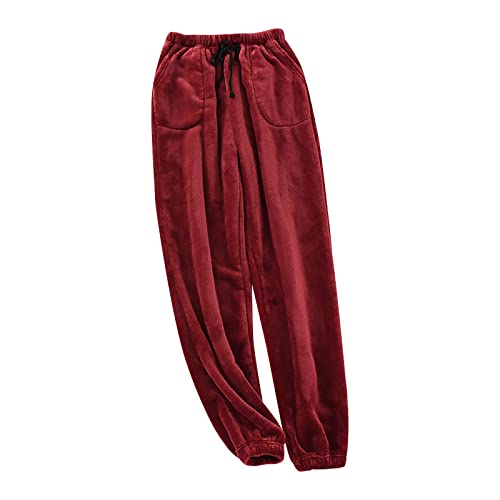 KEERADS Pantaloni Cargo di grandi dimensioni Pantaloni pigiama donna autunno inverno flanella larga bocca pantaloni larghi grandi dimensioni caldi spessi corallo pile pantaloncini mestruali abbondanti (Wine