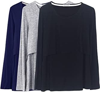 Smallshow Donna Top per Allattamento a Maniche Lunghe 3 Pack,Black/Grey/Navy,XL