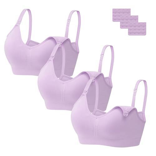 HBselect 3 PCS Reggiseno Allattamento con Estensione Reggiseno Bra Donna Morbido e Traspirante Reggiseno Senza Ferretto e Senza Cuciture Viola * 3 M