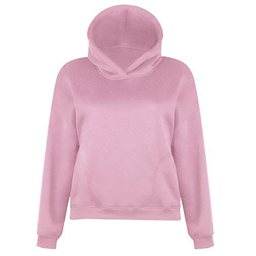 Evansamp Felpa con cappuccio da donna, a maniche lunghe, alla moda, da ragazza rosa rosa XL