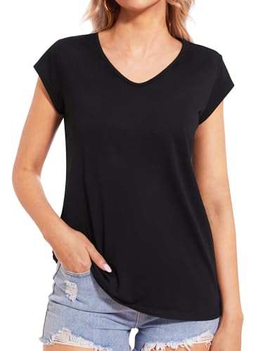 MELLIEX Maglietta da Donna Basic T-Shirt con Scollo a V e Maniche Corte Tinta Unita Top Casual Tee Shirt Estiva