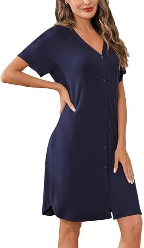 iClosam Camicia da Notte Donna Premaman Cotone Camicia da Notte Parto Ospedale con Bottoni Pigiama Donna maternità Manica Corta Sciolto Confortevole