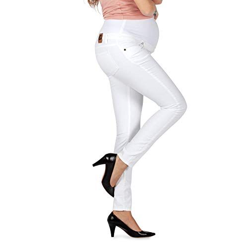 MAMAJEANS Milano Jeans Premaman Donna Basic, Super Elasticizzato e Comodo, Pantaloni Skinny, Abbigliamento per Ogni Fase della Gravidanza Made in Italy (44 M, Bianco)