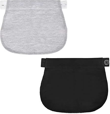 Colexy 2 Pezzi Extension Cintura Premaman Estensore Prolunga Pantaloni Regolabili Cinghie di Maternità con Cintura Estensori Vita Pulsante Elastici per Donne in Gravidanza, 22 * 20 * 16 CM (Nero + Grigio)