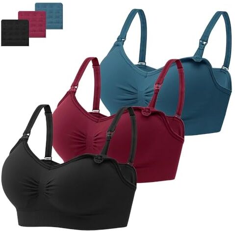 HBselect 3 PCS Reggiseno Allattamento con Estensione Reggiseno Bra Donna Morbido e Traspirante Reggiseno Senza Ferretto e Senza Cuciture