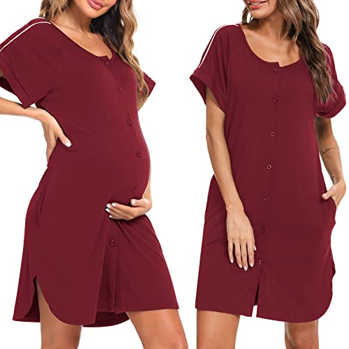 iClosam Camicia da Notte Donna Premaman Cotone Camicia da Notte Parto Ospedale con Bottoni Pigiama Donna maternità Manica Corta Sciolto Confortevole