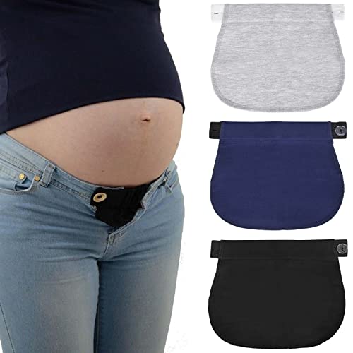 Tolenre 3 Pezzi Extender Pantaloni Regolabili per Donne Incinte Estensioni Pulsante Pantaloni Elastico Maternità Estensione Cintura Regolabile per Uomo Jeans Pantaloni, Blu scuro+Nero+Grigio