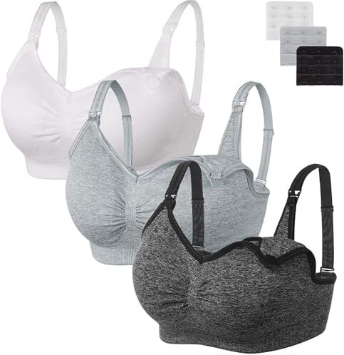 HBselect 3 PCS Reggiseno Allattamento con Estensione Reggiseno Bra Donna Morbido e Traspirante Reggiseno Senza Ferretto e Senza Cuciture