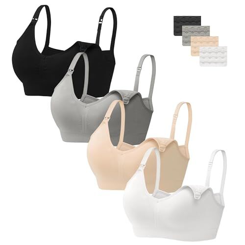 HBselect 4 PCS Reggiseno Allattamento con Estensione Reggiseno Bra Donna Morbido e Traspirante Reggiseno Senza Ferretto e Senza Cuciture