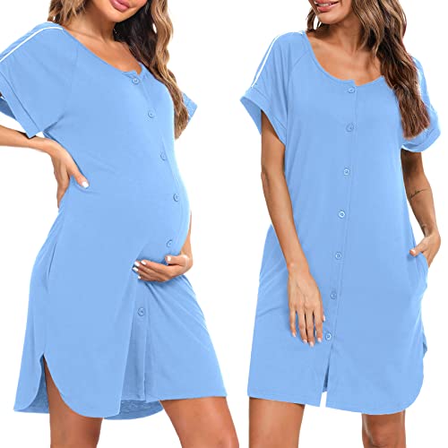 iClosam Camicia da Notte Donna Premaman Cotone Camicia da Notte Parto Ospedale con Bottoni Pigiama Donna maternità Manica Corta Sciolto Confortevole