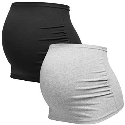 Herzmutter Fascia Gravidanza Copertura Pancia Fascia di Sostegno Per la Maternità Premaman Elastica-Comoda-Pratica Uni-Striscia 2 Pezzi  (Nero/Grigio, L)