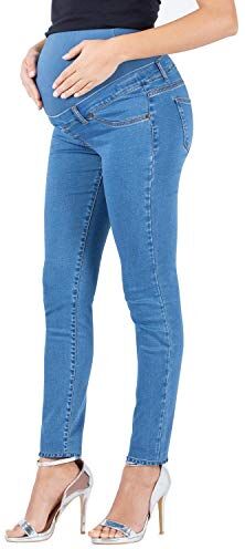 MAMAJEANS Milano Jeans Premaman Donna Basic, Super Elasticizzato e Comodo, Pantaloni Skinny, Abbigliamento per Ogni Fase della Gravidanza Made in Italy (46 L, Chiaro)