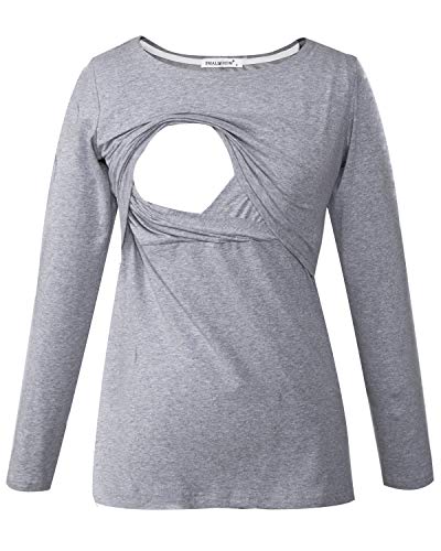 Smallshow Maglietta Allattamento Maniche Lunghe Donna Gravidanza T-Shirt Grey S
