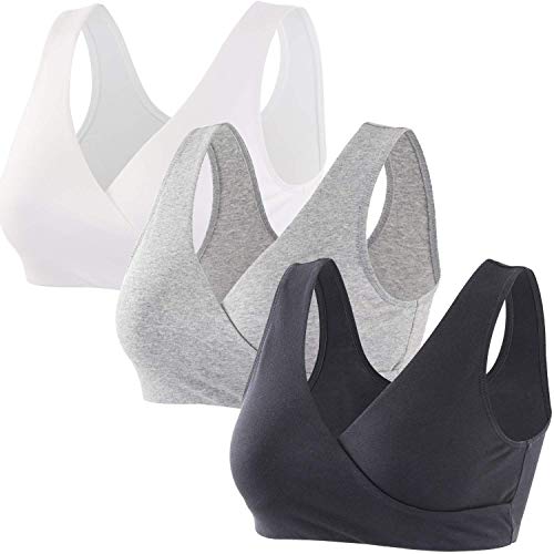 ZUMIY Reggiseno Allattamento, Reggiseno Senza Ferretto e Senza Cuciture, Cotton Reggiseno per Gravidanza e Allattamento, Comodo Reggiseno Senza Fili per Il Sonno Notturno (M, Black+Grey+White/3pack)