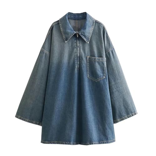 Generic Abito da donna autunnale in denim sciolto semplice, alla moda e versatile con risvolto-immagine colore-S