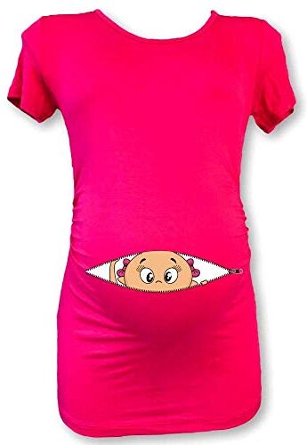 Babloo T Shirt Maglia Premaman Bimba Che Esce dalla Zip Ciclamino L Manica Corta