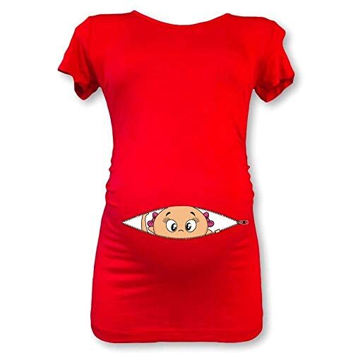 Babloo T Shirt Maglia Premaman Bimba Che Esce dalla Zip Rossa L Manica Corta