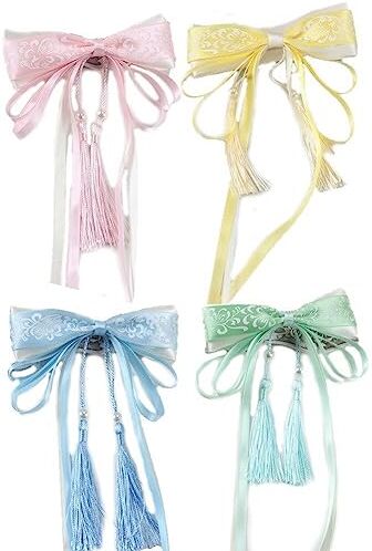 Ericetion 4pcs in Stile Cinese Retrò Blu E Bianco Fiocchi in Porcellana Nastro Per Capelli Hanfu Wassels Accessori Per Capelli Per Bambini Clip Per Bambini