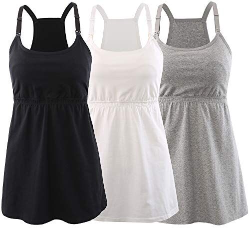 Manci Top Allattamento, maternità Vest Reggiseno al Seno Canotta (White+Black+Gray, Small)