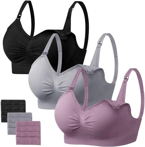 HBselect 3 PCS Reggiseno Allattamento con Estensione Reggiseno Bra Donna Morbido e Traspirante Reggiseno Senza Ferretto e Senza Cuciture