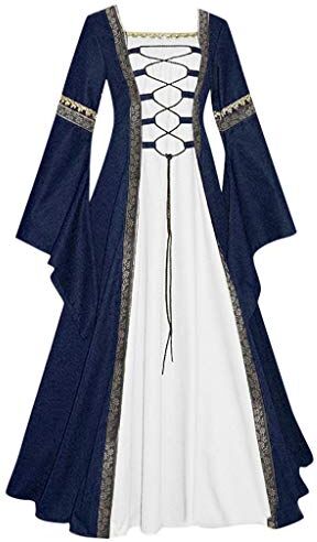 Keerlonno Abito Dama Medievale Donna, Costume Principessa Medievale Donna Abito Da Principessa Con Maniche A Campana Tinta Unita In Stile Retrò Medievale Vestiti Rinascimentale Halloween